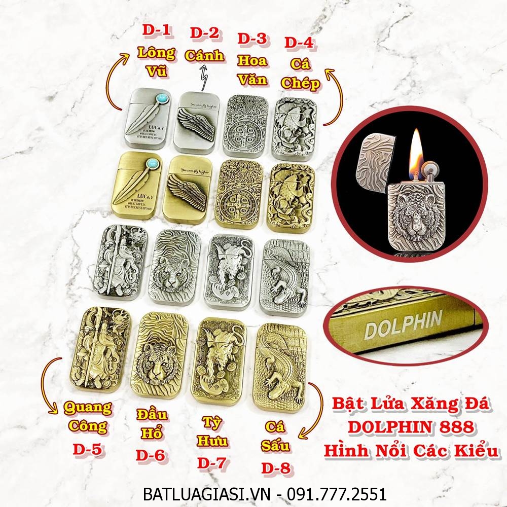 BẬT LỬA XĂNG ĐÁ 1 BÁNH XE DOLPHIN 888 HÌNH NỔI CÁC KIỂU - (XÀI XĂNG)