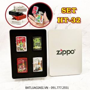 BỘ 4 BẬT LỬA ZIPPO 2 MẶT THƯƠNG HIỆU BIA SÀI GÒN LÊN NHƯ RỒNG CÁC KIỂU (SÀI GÒN EXPORT, SÀI GÒN LAGER, SÀI GÒN SPECIAL) (HỘP THIẾC) - (XÀI XĂNG) SET HT-32