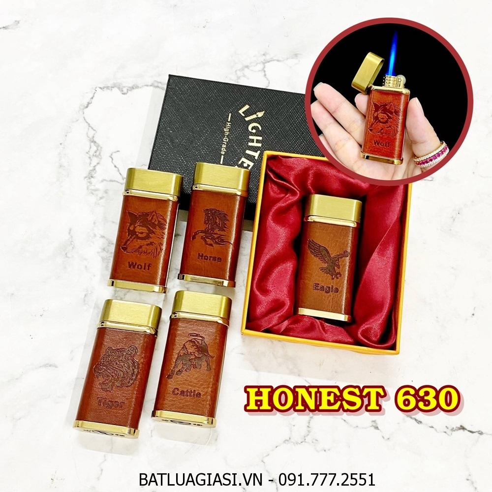 BẬT LỬA KHÈ HONEST 630 BỌC DA HÌNH THÚ - GAS ĐÁ RÃNH TAY (CÓ HỘP) - (XÀI GAS)