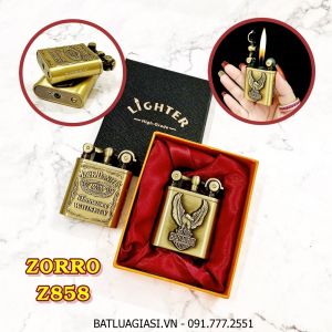 BẬT LỬA GAS ĐÁ RÃNH TAY ZORRO Z858 (CÓ HỘP) - (XÀI GAS)