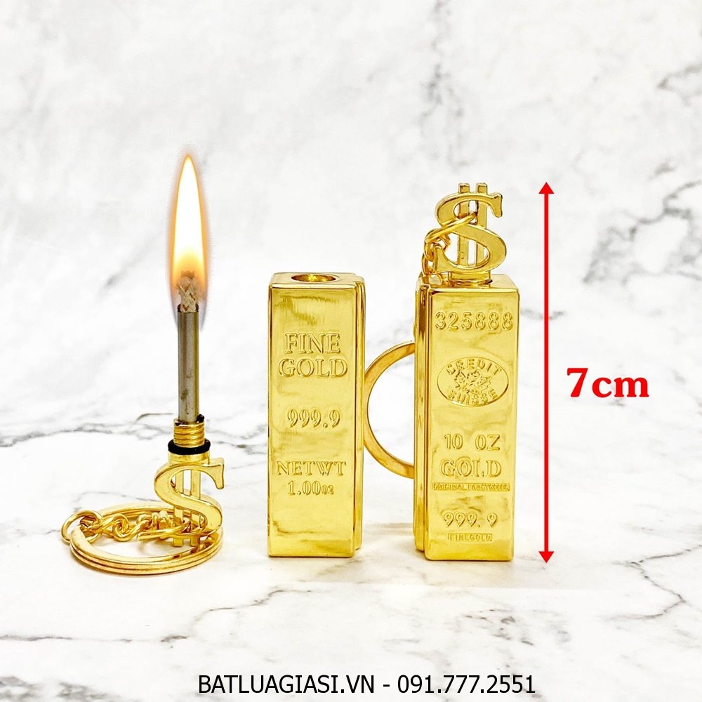 BẬT LỬA MÓC KHOÁ DIÊM XĂNG HÌNH THỎI VÀNG 9999 (KIM LOẠI) - (XÀI XĂNG)