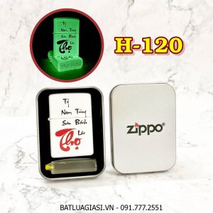 BẬT LỬA ZIPPO CHỮ THỌ THƯ PHÁP "THỌ TỶ NAM SƠN TÙNG BÁCH LÃO" (DẠ QUANG HÚT ÁNH SÁNG) (HỘP THIẾC KÈM XĂNG) H-120