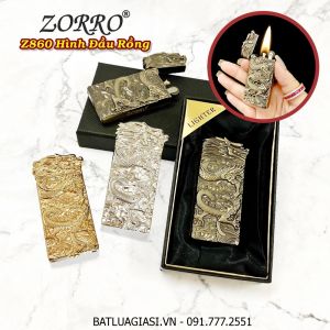 BẬT LỬA XĂNG ĐÁ ZORRO Z860 HÌNH ĐẦU RỒNG (CÓ HỘP) - (XÀI XĂNG)