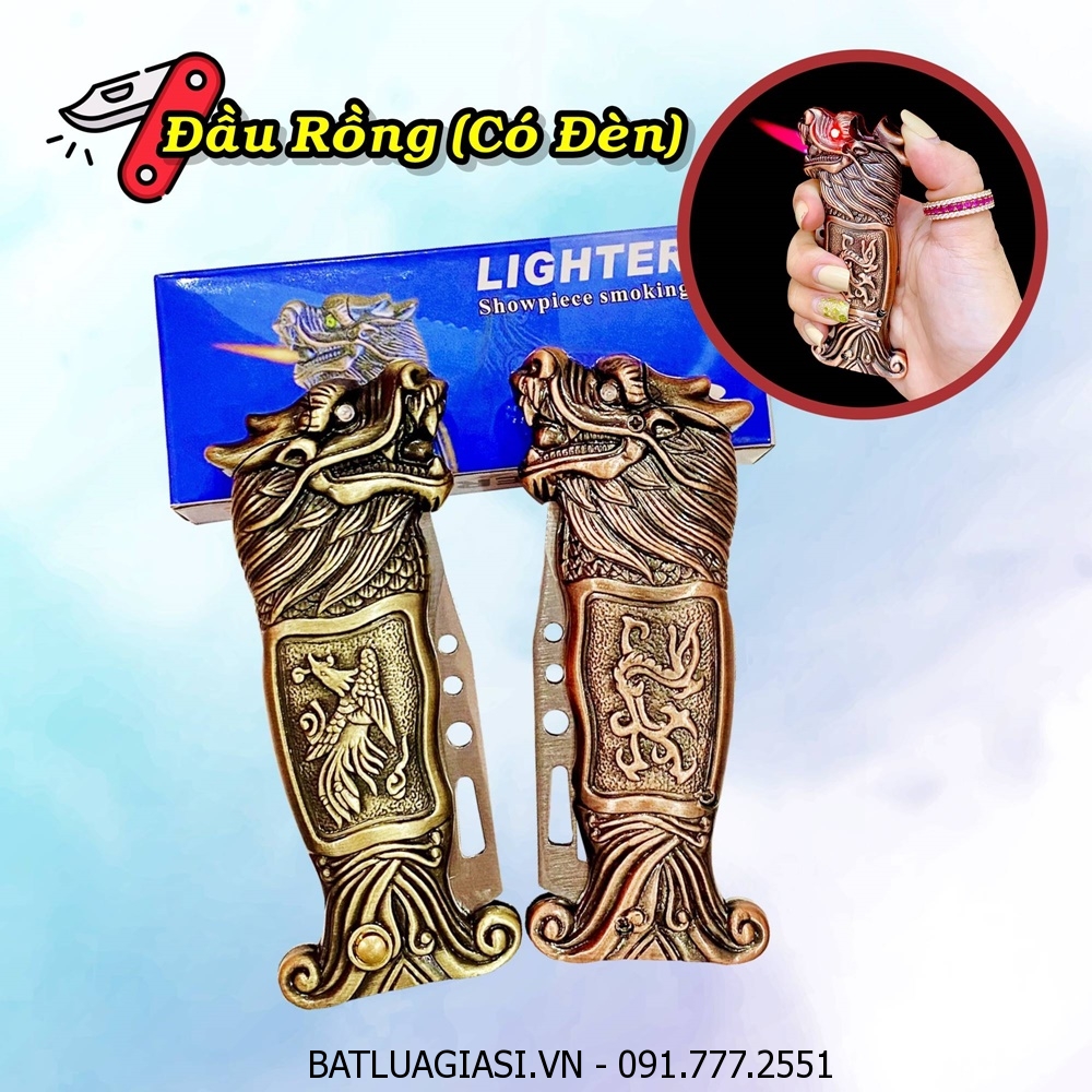BẬT LỬA KHÈ DAO BẤM TỰ VỆ HÌNH ĐẦU RỒNG (CÓ ĐÈN LED) - (XÀI GAS)