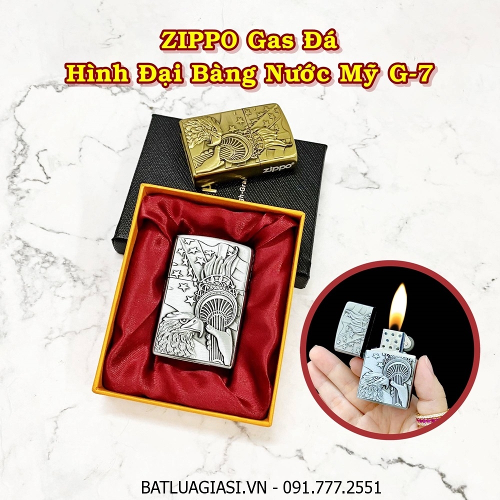 BẬT LỬA ZIPPO GAS ĐÁ HÌNH ĐẠI BÀNG NƯỚC MỸ G-7 (CÓ HỘP) - (XÀI GAS)