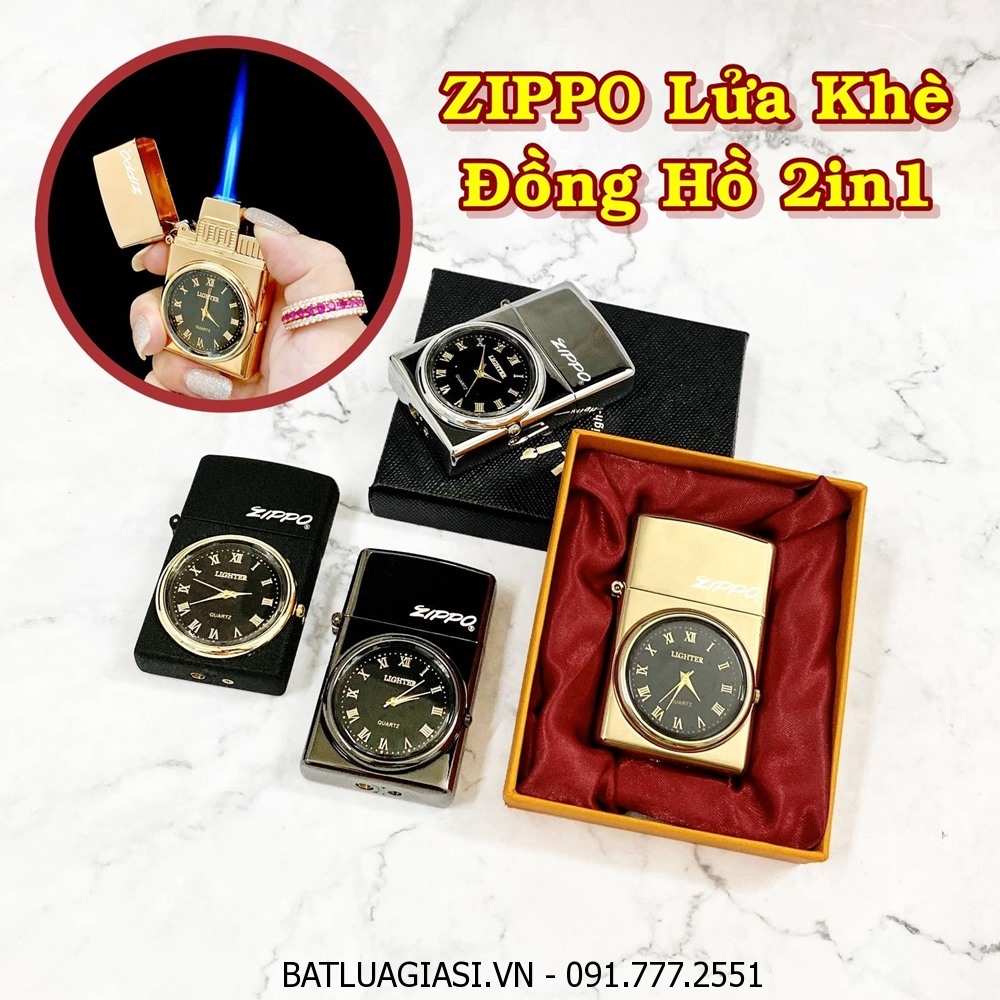 BẬT LỬA ZIPPO LỬA KHÈ - ĐỒNG HỒ 2IN1 (CÓ HỘP) - (XÀI GAS)