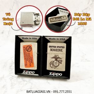 BẬT LỬA ZIPPO MỸ BẠC CỔ U.S MARINE CORPS (THỦY QUÂN LỤC CHIẾN HOA KỲ) - ĐỜI LA MÃ 1995 - RUỘT USA (CÓ TEM ĐỎ) - (XÀI XĂNG) #BẠC CỔ