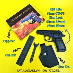 BẬT LỬA KHÈ HÌNH SÚNG CZ-83 KIM LOẠI (CÓ BAO DA + GIÁ ĐỠ) SIZE: 19CM - (XÀI GAS) #ĐEN NHÁM