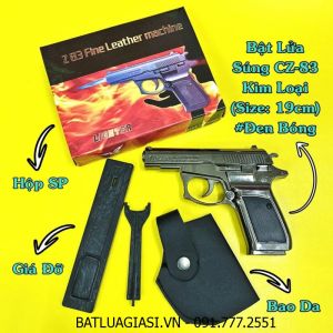BẬT LỬA KHÈ HÌNH SÚNG CZ-83 KIM LOẠI (CÓ BAO DA + GIÁ ĐỠ) SIZE: 19CM - (XÀI GAS) #ĐEN BÓNG