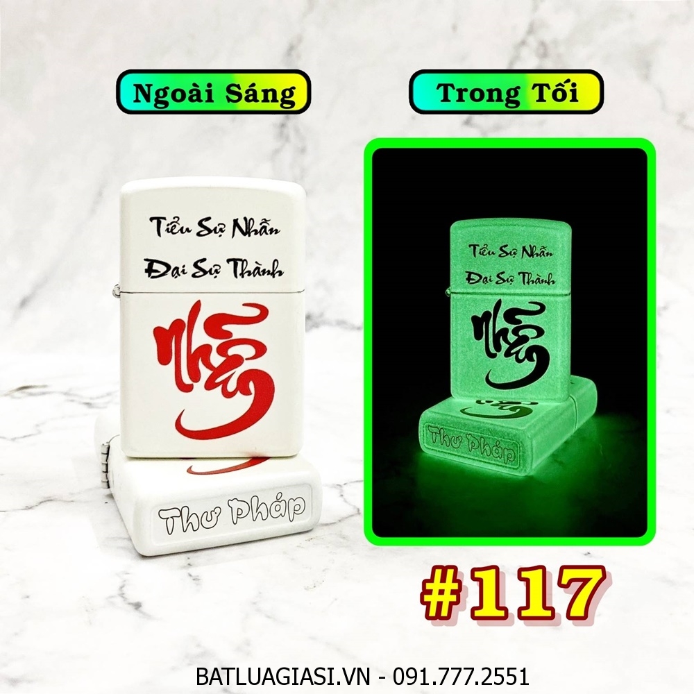 BẬT LỬA ZIPPO CHỮ NHẪN THƯ PHÁP \
