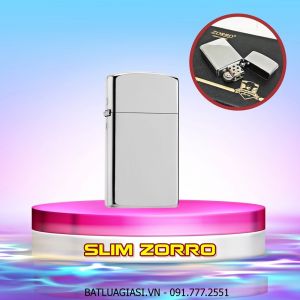 BẬT LỬA ZIPPO SLIM ZORRO TRƠN BÓNG - RUỘT BẠC (FULL BOX) - (XÀI XĂNG) #BẠC
