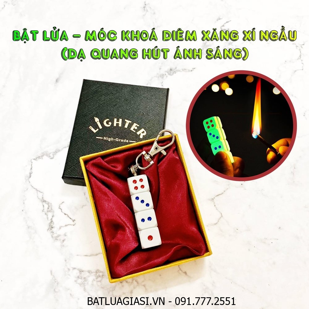 BẬT LỬA - MÓC KHOÁ DIÊM XĂNG XÍ NGẦU (DẠ QUANG HÚT ÁNH SÁNG) (CÓ HỘP) - (XÀI XĂNG)