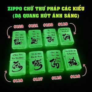 BẬT LỬA ZIPPO CHỮ THƯ PHÁP CÁC KIỂU (DẠ QUANG HÚT ÁNH SÁNG) (PHÚC - LỘC - THỌ - TÀI - TÂM - NHẪN - ĐỨC - TÍN) - (XÀI XĂNG)