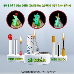 BỘ 3 BẬT LỬA DIÊM XĂNG DẠ QUANG HÚT ÁNH SÁNG (XÍ NGẦU, ĐIẾU THUỐC, QUE DIÊM) - (XÀI XĂNG)