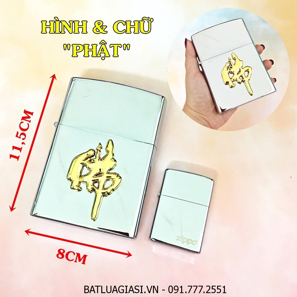 BẬT LỬA ZIPPO KHỔNG LỒ BẠC BÓNG HÌNH PHẬT (SIZE: 8CM X 11,5CM) NẶNG: 500 GAM - (XÀI XĂNG) #VÀNG