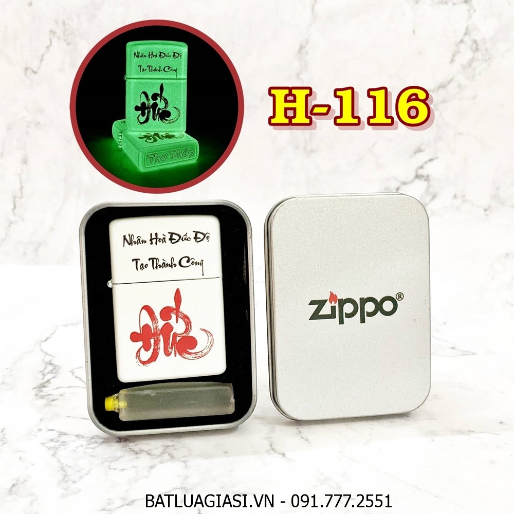BẬT LỬA ZIPPO CHỮ ĐỨC THƯ PHÁP \