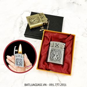 BẬT LỬA XĂNG ĐÁ CỔ ZORRO Z868A KHẮC NỔI HÌNH ĐẦU HỔ (CÓ HỘP) - (XÀI XĂNG)