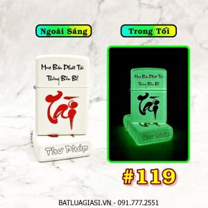 BẬT LỬA ZIPPO CHỮ TÀI THƯ PHÁP "MUA BÁN PHÁT TÀI THÔNG BỐN BỂ" (DẠ QUANG HÚT ÁNH SÁNG) - (XÀI XĂNG) #119