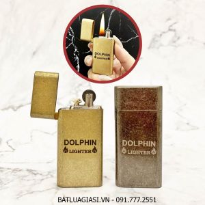 BẬT LỬA SLIM - DOLPHIN XĂNG ĐÁ CỔ 1 BÁNH XE VÀNG CỔ - BẠC CỔ (XÀI XĂNG)