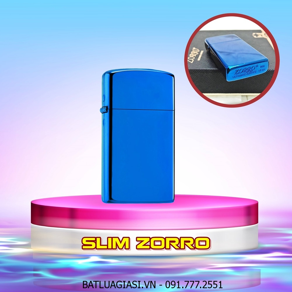 BẬT LỬA ZIPPO SLIM ZORRO TRƠN BÓNG (FULL BOX) - (XÀI XĂNG) #XANH