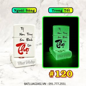 BẬT LỬA ZIPPO CHỮ THỌ THƯ PHÁP "THỌ TỶ NAM SƠN TÙNG BÁCH LÃO" (DẠ QUANG HÚT ÁNH SÁNG) - (XÀI XĂNG) #120