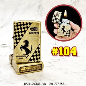 BẬT LỬA ZIPPO VÀNG CỔ LOGO SIÊU XE FERRARI (CÓ MỘC ĐÁY) - (XÀI XĂNG) #104
