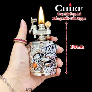 BẬT LỬA CHIEF XĂNG ĐÁ TRỤ KHỔNG LỒ HÌNH RỒNG NỔI CẨN NGỌC (FULLBOX) - (XÀI XĂNG) #BẠC