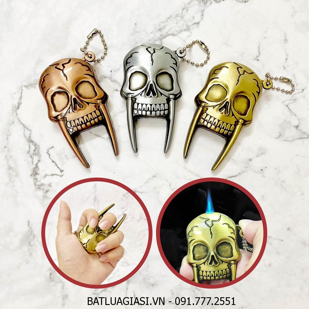 BÂT LỬA KHÈ, MÓC KHÓA TỰ VỆ HÌNH ĐẦU LÂU 2 NANH (TAY ĐẤM ĐẦU LÂU) - (XÀI GAS)