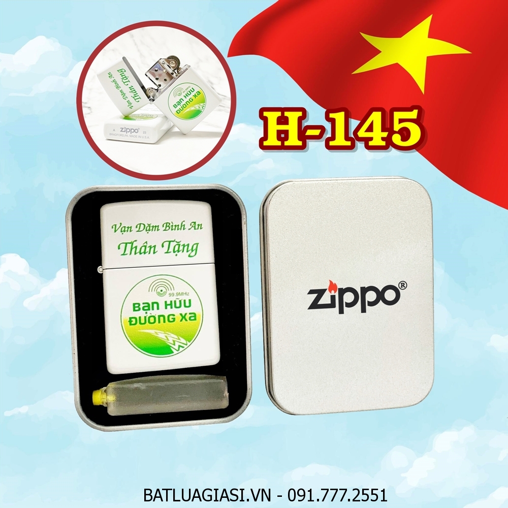 BẬT LỬA ZIPPO SƠN TĨNH ĐIỆN LOGO BẠN HỮU ĐƯỜNG XA VIỆT NAM (CÓ MỘC ĐÁY) (HỘP THIẾC KÈM XĂNG) H-145