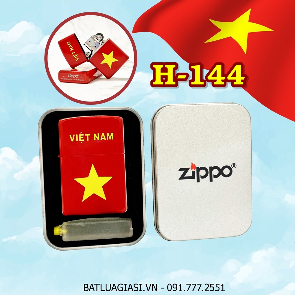 BẬT LỬA ZIPPO SƠN TĨNH ĐIỆN HÌNH CỜ VIỆT NAM - CỜ ĐỎ SAO VÀNG (CÓ MỘC ĐÁY) (HỘP THIẾC KÈM XĂNG) H-144