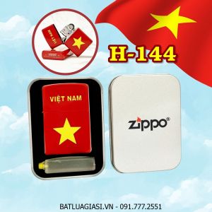 BẬT LỬA ZIPPO SƠN TĨNH ĐIỆN HÌNH CỜ VIỆT NAM - CỜ ĐỎ SAO VÀNG (CÓ MỘC ĐÁY) (HỘP THIẾC KÈM XĂNG) H-144