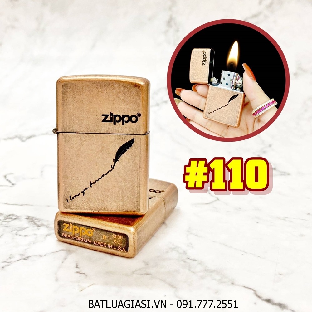 BẬT LỬA ZIPPO ĐỒNG CỔ KHẮC CHỮ \'\'I LOVE YOU FOREVER\'\' (CÓ MỘC ĐÁY) - (XÀI XĂNG) #110