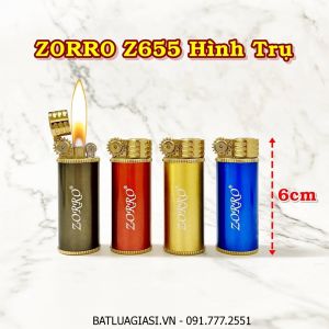 BẬT LỬA GAS ĐÁ ZORRO Z655 HÌNH TRỤ NHIỀU MÀU - (XÀI GAS)