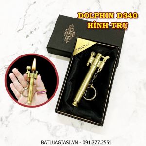 BẬT LỬA MÓC KHÓA DOLPHIN XĂNG ĐÁ CỔ HÌNH TRỤ D340 (KIM LOẠI) (CÓ HỘP) - (XÀI XĂNG)