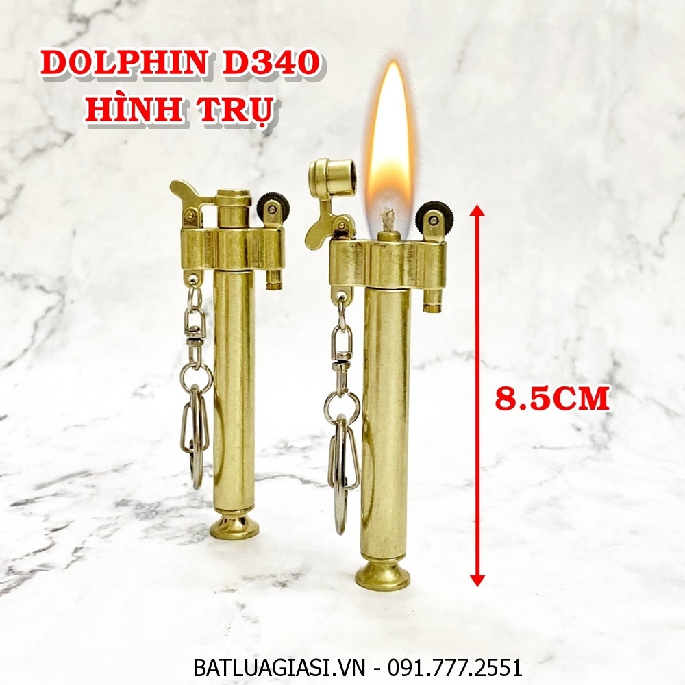 BẬT LỬA MÓC KHÓA DOLPHIN XĂNG ĐÁ CỔ HÌNH TRỤ D340 (KIM LOẠI) - (XÀI XĂNG)