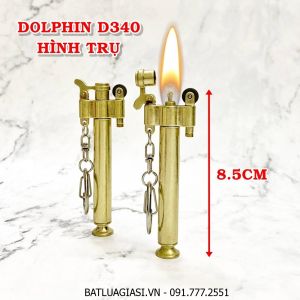 BẬT LỬA MÓC KHÓA DOLPHIN XĂNG ĐÁ CỔ HÌNH TRỤ D340 (KIM LOẠI) - (XÀI XĂNG)