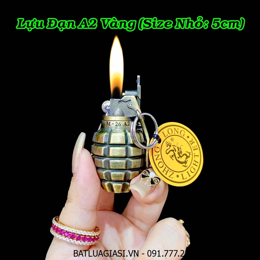 BẬT LỬA MÓC KHÓA HÌNH TRÁI LỰU ĐẠN A2 VÀNG (SIZE NHỎ) - (XÀI GAS)