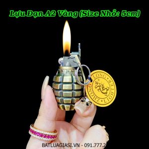 BẬT LỬA MÓC KHÓA HÌNH TRÁI LỰU ĐẠN A2 VÀNG (SIZE NHỎ) - (XÀI GAS)
