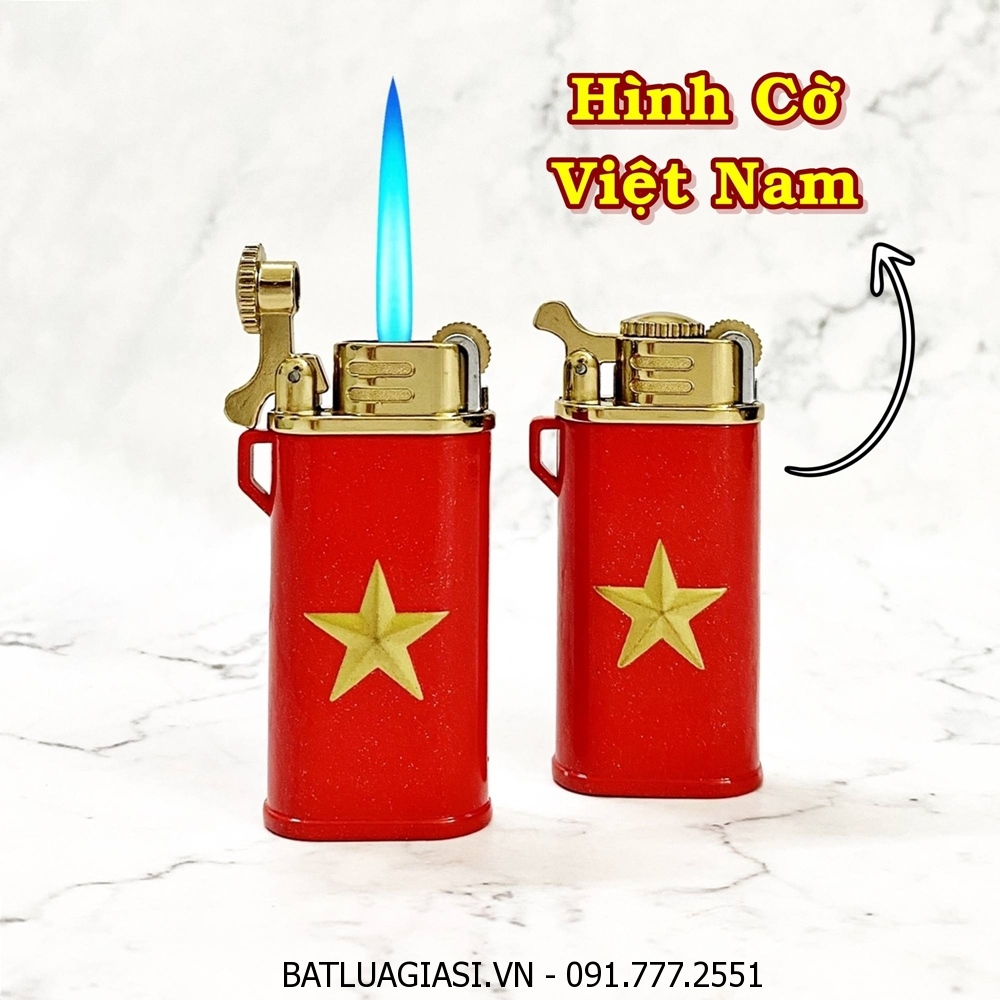 BẬT LỬA KHÈ GAS ĐÁ RÃNH TAY CHIEF CF220G HÌNH CỜ VIỆT NAM (KIM LOẠI) - (XÀI GAS)