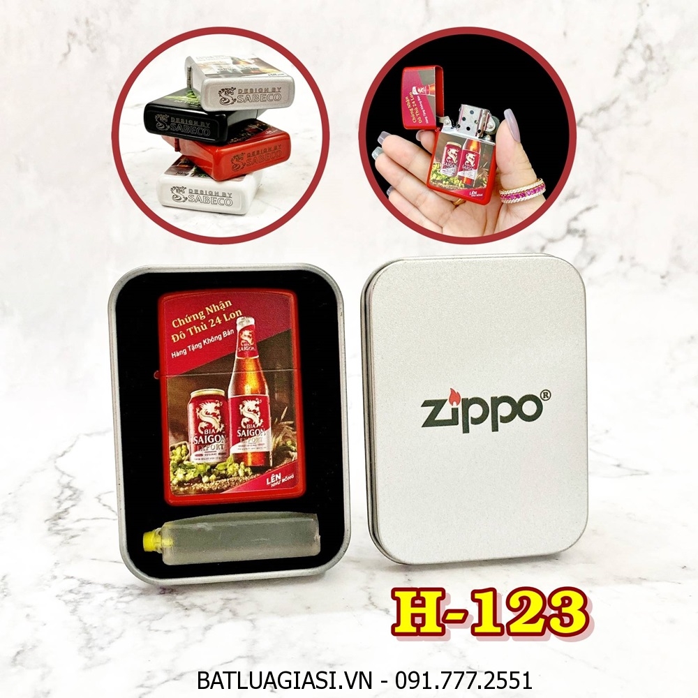 BẬT LỬA ZIPPO 2 MẶT THƯƠNG HIỆU BIA SÀI GÒN EXPORT (QUÀ TẶNG TỪ BIA) - (HỘP THIẾC KÈM XĂNG) H-123