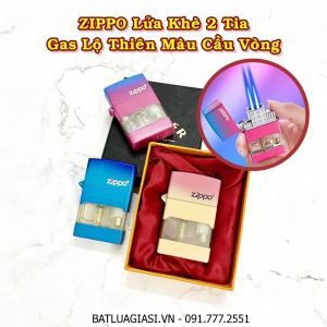 BẬT LỬA ZIPPO LỬA KHÈ 2 TIA - GAS LỘ THIÊN MÀU CẦU VÒNG (CÓ HỘP) - (XÀI GAS)